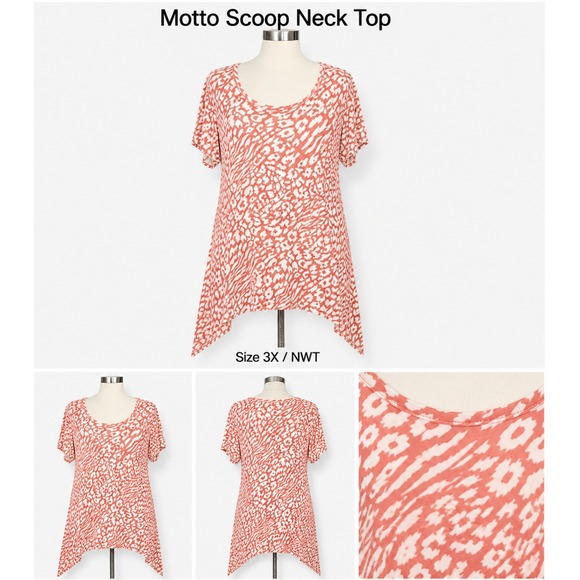 motto Tops - Motto Scoop Neck Top Womens 3X NWT Orange White Animal Print Sharkbite Tunic